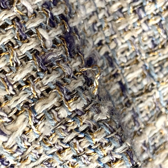 Eskandar Tabard Woven Jacket Size 1 Gold Blue Textured Tweed Style Open Cotton - Picture 5 of 10